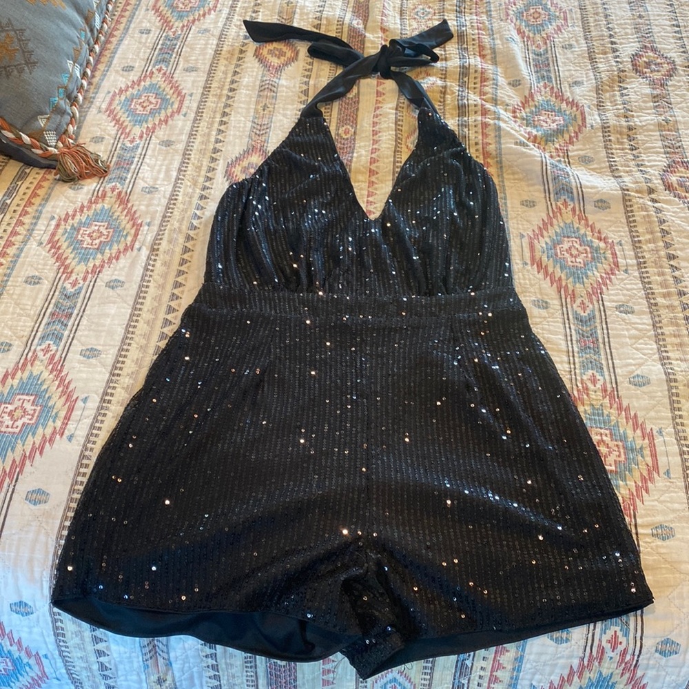 Black sequin romper halter